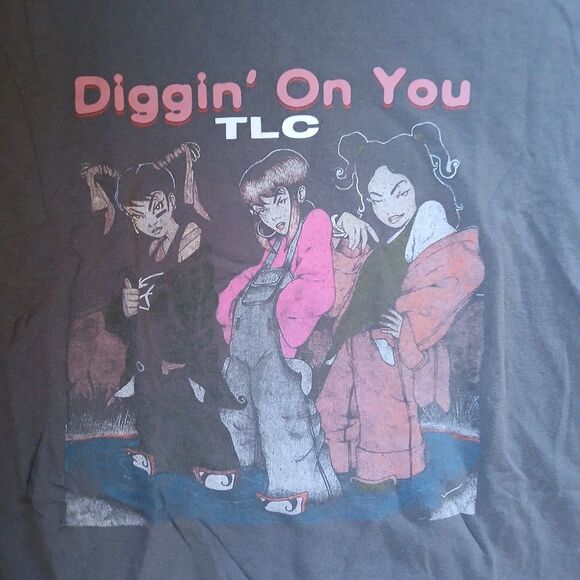 TLC Band Diggin' On You T Shirt XL Gray Cotton Cropped Raw Hem Short Sleeve - Picture 4 of 7